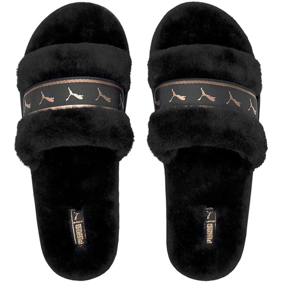Hard to find PUMA Women's Metallic Fluff REMIX black & gold Slides in size 10 - Picture 3 of 4